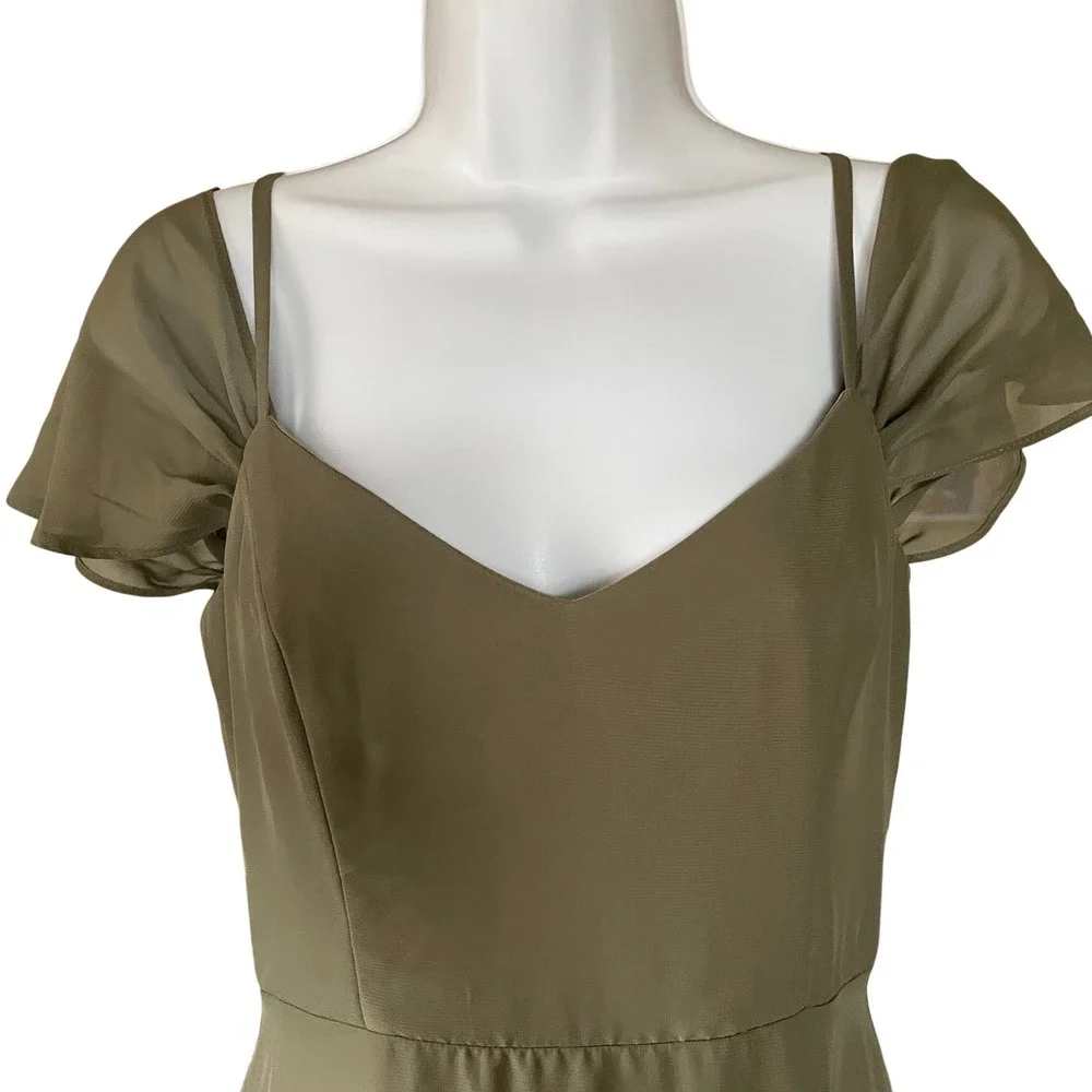 Birdy Grey Women Fairy Off Shoulder Chiffon Maxi‎ Dress XS Homecoming Olive